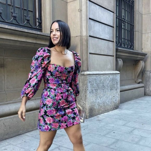 ZARA NWT Floral Print Belted Mini Dress Multicolor - Picture 6 of 13